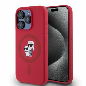Чехол Karl Lagerfeld Silicone Karl&Choupette Heads Ring MagSafe для iPhone 15 Pro, Красный