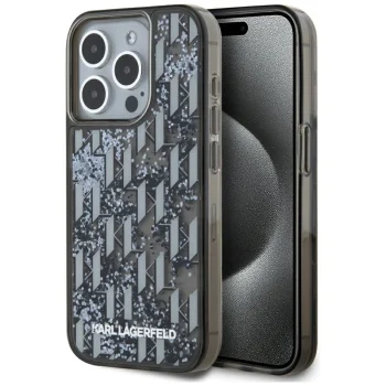 Чехол Karl Lagerfeld для iPhone 15 Pro Max Liquide Glitter Monogram Gradient, черный