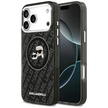 Чехол Karl Lagerfeld IML Glitter Karl & Choupette MagSafe для iPhone 17 Pro Max, Черный