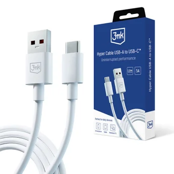 3MK Hyper USB to USB Type C Data Charging Cable 3A 1.2m, White | Провод для Зарядки Передачи...