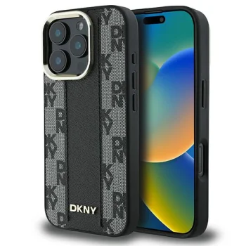 Чехол DKNY для iPhone 16 Pro Leather Checkered Mono Pattern MagSafe, черный
