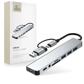 USB-C концентратор Tech-Protect HB06 8в1, серый
