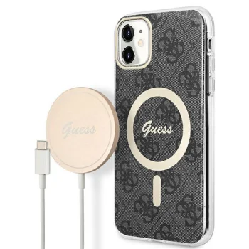 Apple iPhone 11 6.1'' Guess 4G Print MagSafe Case Cover (GUBPN61H4EACSK) + Charger, Black | Чехол Кейс...
