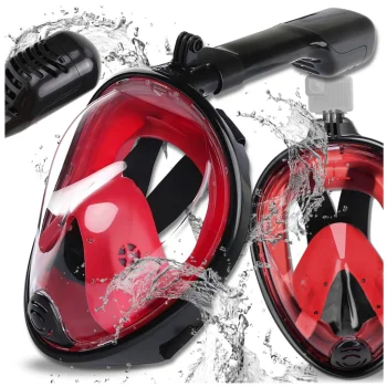 Bakalu Full Face Snorkel Mask S/M with GoPro Mount, Black/Red