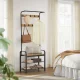 Industrial Hall Tree with Shoe Bench and Coat Hooks for Entryway