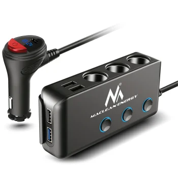 Maclean MCE218 auto piepīpētāja sadalītājs ar voltmetru, 3 ligzdas, USB-C PD 18W, QC 3.0