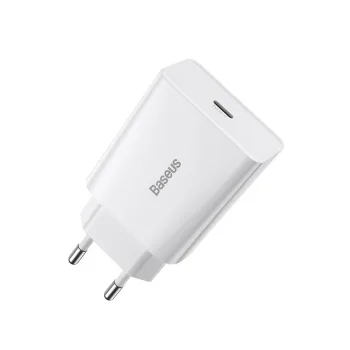 Baseus Speed Mini USB-C ātrais sienas lādētājs 20W, Balts