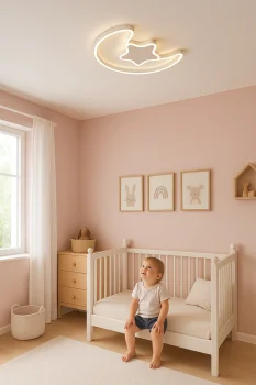 LED Ceiling Light for Kids Room Moon, Dimmable with Remote, White