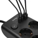 Huslog plakanais pagarinātājs ar 6 ligzdām un 4 USB portiem, melns