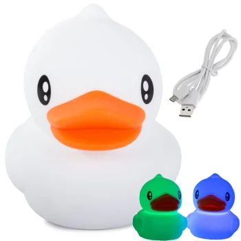 Bērnu LED naktslampiņa Pīle, silikona, RGB, USB, balta