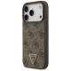 Guess iPhone 17 Pro vāciņš Leather 4G Triangle Strass MagSafe, brūns