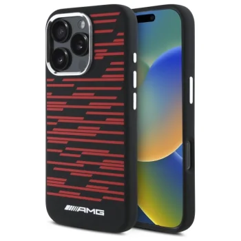Чехол Mercedes AMG для iPhone 16 Pro Max Silicone Graphics MagSafe, черный