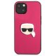 Karl Lagerfeld iPhone 13 mini vāciņš Leather Ikonik Karl\'s Head, rozā