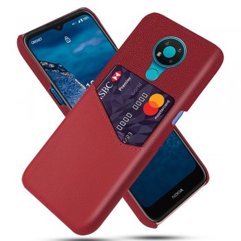 Nokia 3.4 KSQ Card Holder Hybrid Cloth Cover Case, Red | Telefona Maciņš Vāciņš Apvalks Bampers