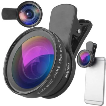 Universal phone lens with clip, 0.45x wide angle and 12.5x macro