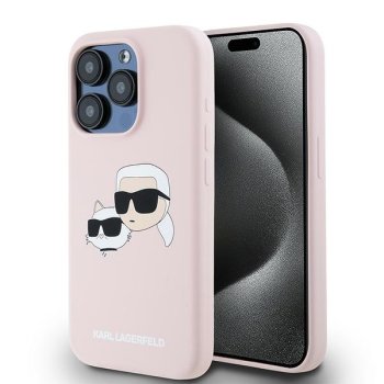 Karl Lagerfeld iPhone 15 Pro vāciņš Silicone Karl & Choupette MagSafe, rozā