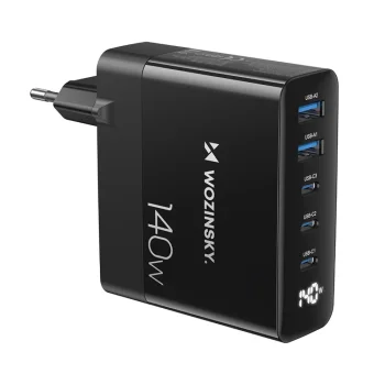 GaN Wozinsky CGWCB 140W sienas lādētājs 3 x USB-C / 2 x USB-A - Melns