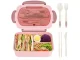 Lunch Box with Compartments and Cutlery, Pink