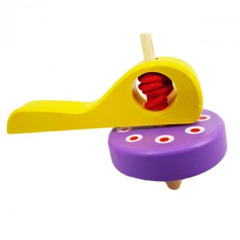 Classic Wooden String-Pull Spinning Top for Kids, Yellow and Purple