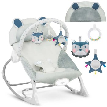 Детский шезлонг-качалка Ricokids с вибрацией, серый