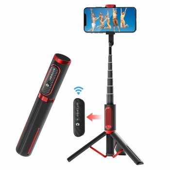 BlitzWolf BW-BS10 Saliekams Selfiju Kāts Nūja + Tripods ar Bluetooth, Melns | Selfie Stick + Tripod with Bluetooth