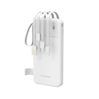 Внешний аккумулятор Wozinsky W11-W 10000mAh 10W с кабелями и фонариком, белый