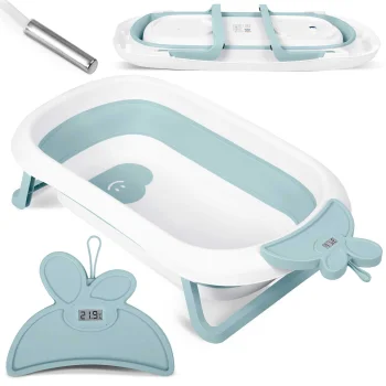 Salokāma bērnu vanniņa ar termometru RK-282, Balta-zila | Baby Bathtub with Thermometer