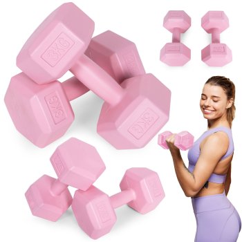 ModernHome Hex Dumbbell Set 2x3 kg Fitness Weights for Home Gym, Pink