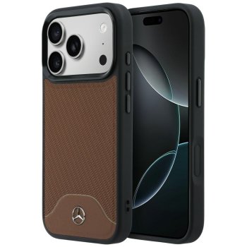Mercedes Leather Wood Effect Curve MagSafe Case for iPhone 17 Pro Max, Brown