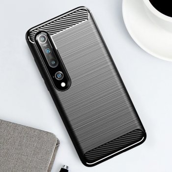 Xiaomi Mi 10 / Mi 10 Pro Carbon Fiber Pattern Brushed TPU Case Cover, Black | Telefona Vāciņš Apvalks Bamperis