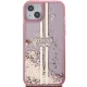Guess iPhone 15 Plus / 14 Plus vāciņš Liquid Glitter Gold Stripes, rozā