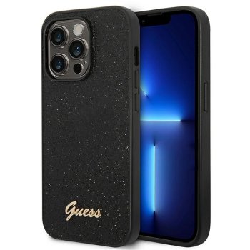 Guess iPhone 14 Pro vāciņš Glitter Script, melns