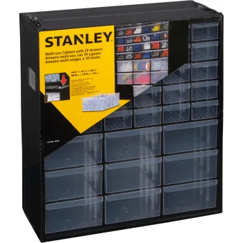 Stanley 1-93-981 sīkdetaļu organizators ar 39 atvilktnēm, melns/caurspīdīgs