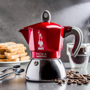 "Bialetti MOKA" Espresso Kafijas Vārāmā Kanna Indukcijas plītim, 4 Tases, Sarkana/Sudraba| Moka Pot Coffee Maker
