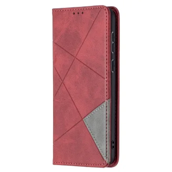 Huawei P50 Geometric Pattern Leather Stand Case Cover - Red | Vāks Maciņš Maks Grāmatiņa Apvalks