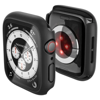 Spigen Thin Fit 360 Case for Apple Watch 44mm with Tempered Glass, Black