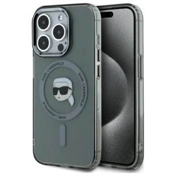 Karl Lagerfeld iPhone 15 Pro Max vāciņš IML Metal Karl Head MagSafe, melns