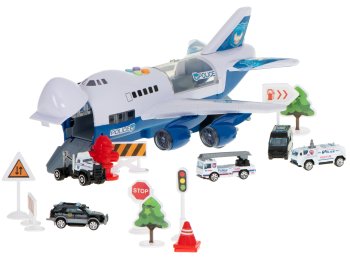 Bērnu Rotaļu Kravas Transporta Lidmašīna Transporteris + 6 Policijas Mašīnas | Kids Toy Transport Cargo...