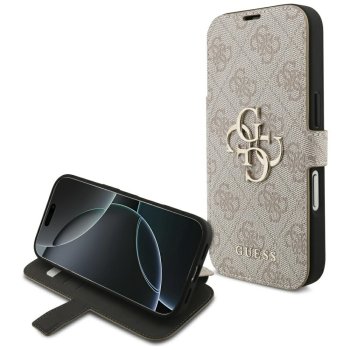 Guess iPhone 17 Pro atverams vāciņš maciņš grāmatiņa Book 4G Metal Logo, rozā