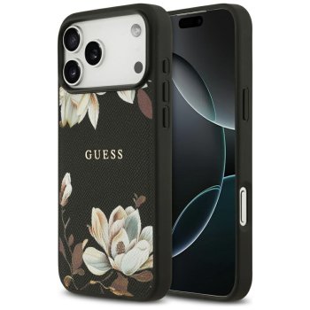 Guess Grained Flowers Classic Logo MagSafe Phone Case Cover iPhone 17 Pro Max - black