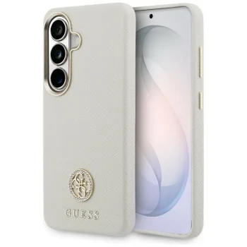Guess 4G Rhinestone Round Logo MagSafe vāciņš priekš Samsung Galaxy S26, bēšs