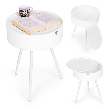 Круглый прикроватный столик с хранением и съемным подносом ModernHome