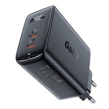 Acefast A29 GaN tīkla lādētājs 2x USB-C 50W, melns