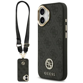Чехол Guess для iPhone 17 4G Strass Logo & Big Strap Metal Buttons MagSafe, черный