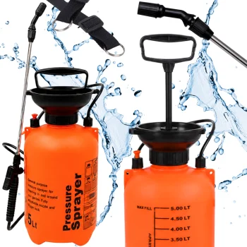 Dārza rokas spiediena smidzinātājs ar garu sprauslu, 5 L, oranžs