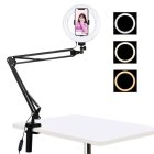 Puluz Riņķa Lampa Pastāvīgās Gaismas Komplekts ar Mini Statīvu + 20cm LED | Desktop Live Stream Light Ring Flash Vlogging Ring Arm Stand 20cm with Phone Holder