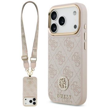 Чехол Guess 4G Strass Logo & Big Strap Metal Buttons MagSafe для iPhone 17 Pro - Розовый