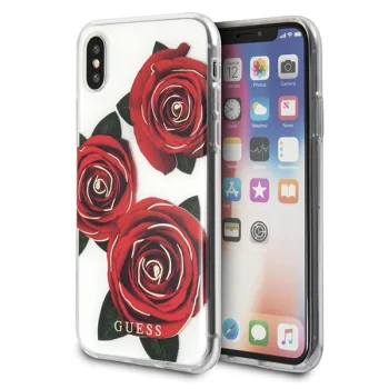 Guess Flower Desire Red Rose Case for iPhone X / XS, Transparent