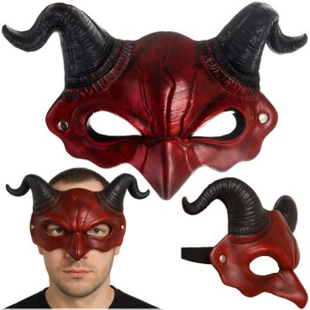 Ruhhy 26123 Demon / Devil Mask with Horns, Red/Black