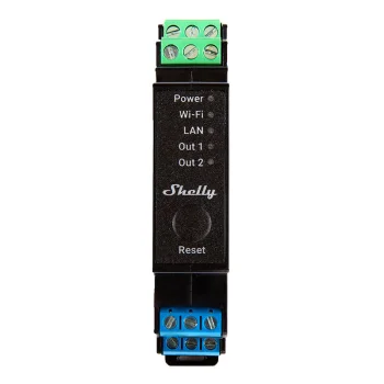 Shelly Pro 2PM divkanālu DIN sliedes relejs ar jaudas mērītāju